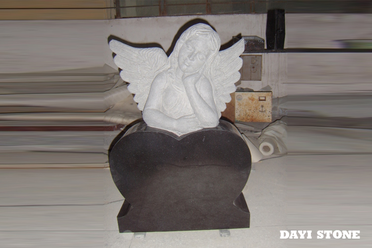 Shanxi Black Granite Headstone With Heart & Angel Statue - Dayi Stone